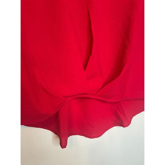 Notations Womens Split Neck Blouse Roll Tab Sleeve Hi-Low Hem Size XL Red - Picture 7 of 7